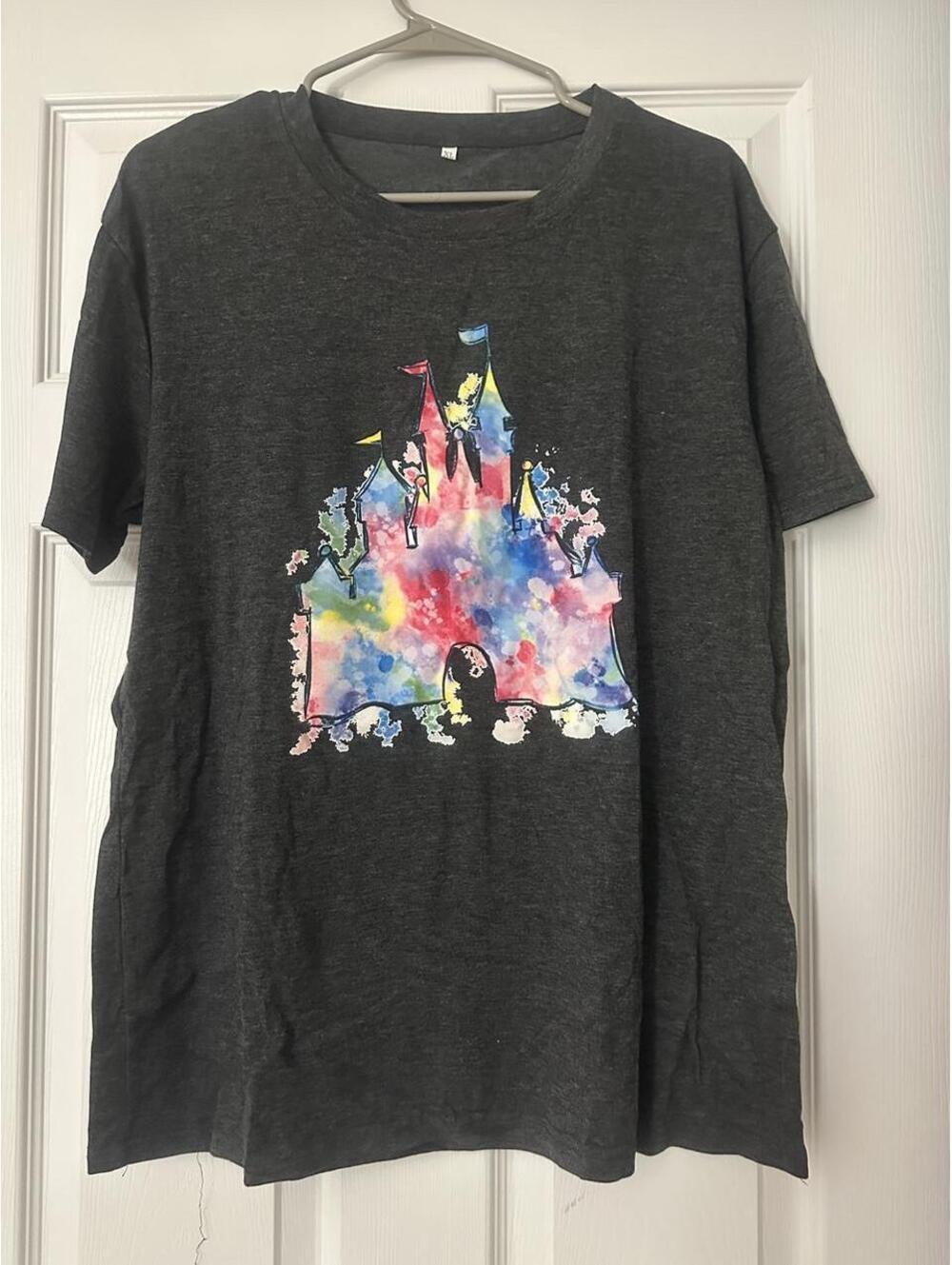 Disney Women's Grey and Black Tshirt